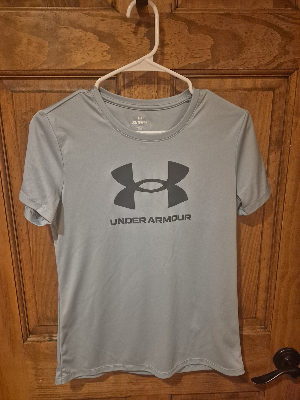 Under Armour Women's Light Gray/Blue Short Sleeve Logo Tee